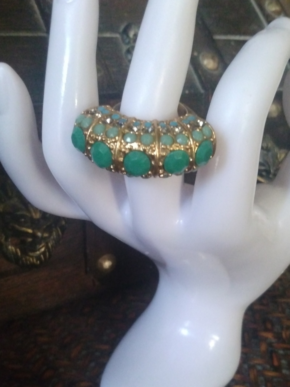 Lia Sophia Gold-Tone Ring with Emerald and Mint Green Stones size 8